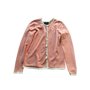 Lauren Ralph Lauren Peach Knit Cardigan Sweater Button Down Silk Blend Size S